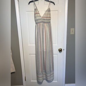 Boutique NWT Apache Striped Maxi Dress Blue Smocked Bodice Spaghetti Strap Small
